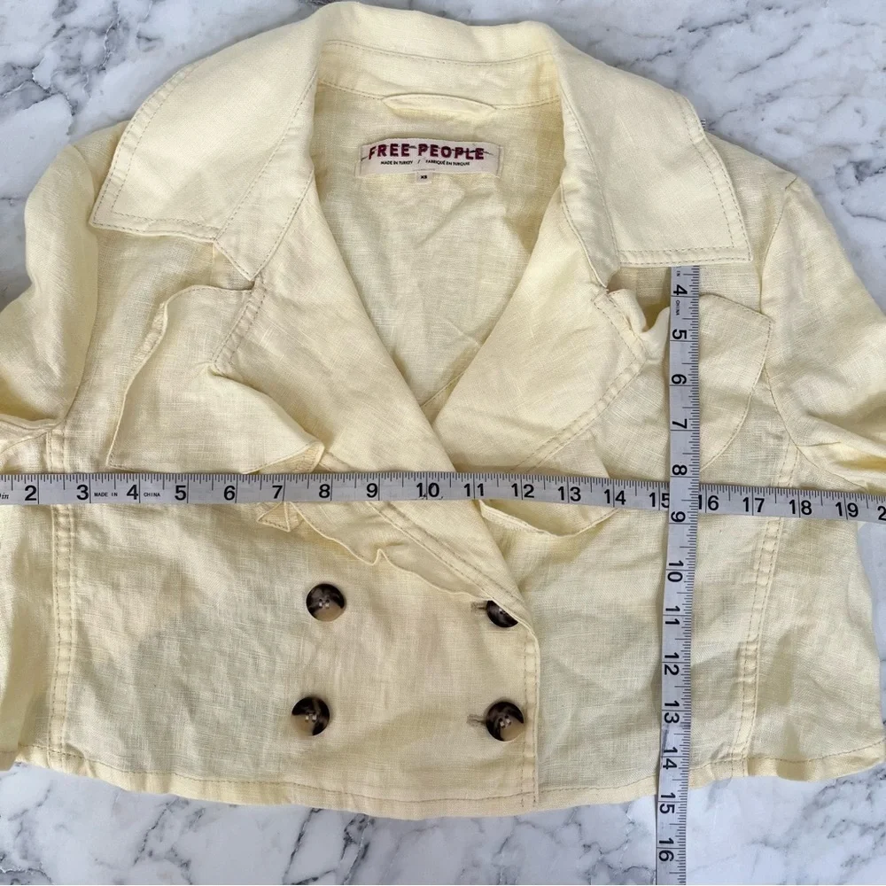 Free People Crossover Back Bennie Linen Double Breasted Blazer Butter Yellow
